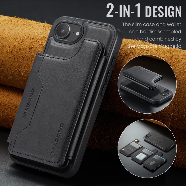 Capa de telemóvel destacável MAGKING K3 Series MagSafe com bolsa para cartão RFID, para iPhone 17e / 16e, para iPhone 17, para iPhone 16 Pro Max, para iPhone 16 Pro, para iPhone 16 Plus, para iPhone 16