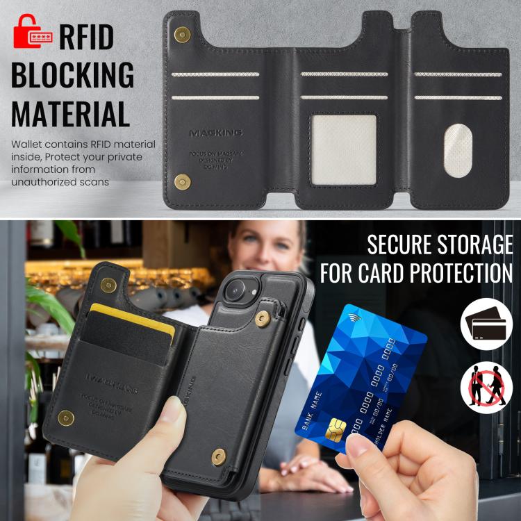 Capa de telemóvel destacável MAGKING K3 Series MagSafe com bolsa para cartão RFID, para iPhone 17e / 16e, para iPhone 17, para iPhone 16 Pro Max, para iPhone 16 Pro, para iPhone 16 Plus, para iPhone 16