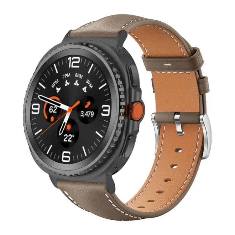 xDfind Flat Head Black Shark Fine Grain Leather Watch Band, For Samsung Galaxy Watch Ultra / Ultra 2025, For Samsung Galaxy Watch8 / Watch8 Classic, For Samsung Galaxy Watch7 / FE / 6 / 5 / 4