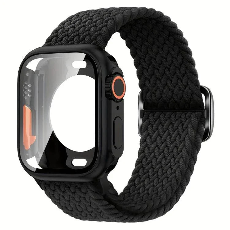 Correia de Relógio em Nylon com Laço e Fivela Escada com Capa PC Ultra 49mm com Filme, Para Apple Watch Series 44mm, Para Apple Watch Series 40mm, Para Apple Watch Series 10 / 11 46mm, Para Apple Watch Series 10 / 11 42mm, Para Apple Watch Series 45mm