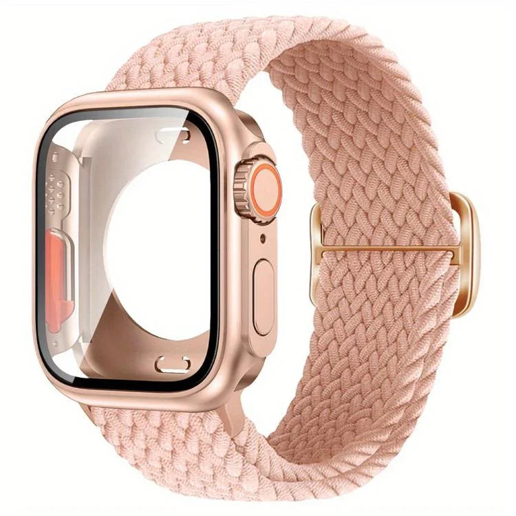 Correia de Relógio em Nylon com Laço e Fivela Escada com Capa PC Ultra 49mm com Filme, Para Apple Watch Series 44mm, Para Apple Watch Series 40mm, Para Apple Watch Series 10 / 11 46mm, Para Apple Watch Series 10 / 11 42mm, Para Apple Watch Series 45mm