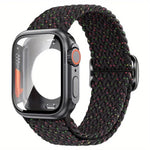 Correia de Relógio em Nylon com Laço e Fivela Escada com Capa PC Ultra 49mm com Filme, Para Apple Watch Series 44mm, Para Apple Watch Series 40mm, Para Apple Watch Series 10 / 11 46mm, Para Apple Watch Series 10 / 11 42mm, Para Apple Watch Series 45mm