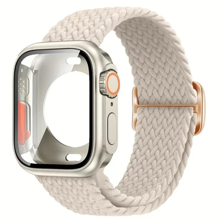 Correia de Relógio em Nylon com Laço e Fivela Escada com Capa PC Ultra 49mm com Filme, Para Apple Watch Series 44mm, Para Apple Watch Series 40mm, Para Apple Watch Series 10 / 11 46mm, Para Apple Watch Series 10 / 11 42mm, Para Apple Watch Series 45mm