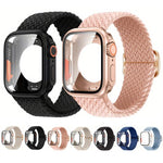 Correia de Relógio em Nylon com Laço e Fivela Escada com Capa PC Ultra 49mm com Filme, Para Apple Watch Series 44mm, Para Apple Watch Series 40mm, Para Apple Watch Series 10 / 11 46mm, Para Apple Watch Series 10 / 11 42mm, Para Apple Watch Series 45mm