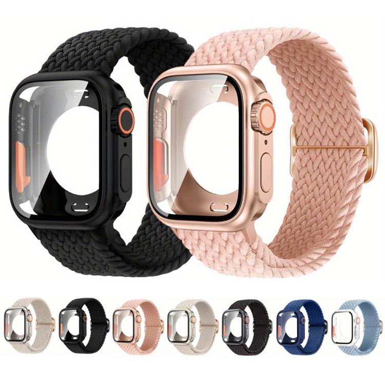 Correia de Relógio em Nylon com Laço e Fivela Escada com Capa PC Ultra 49mm com Filme, Para Apple Watch Series 44mm, Para Apple Watch Series 40mm, Para Apple Watch Series 10 / 11 46mm, Para Apple Watch Series 10 / 11 42mm, Para Apple Watch Series 45mm