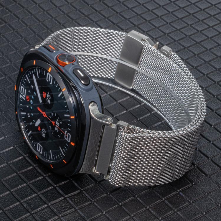 Correia de Relógio Milanese em Aço Titânio com Fivela de Guarda-chuva, Para Samsung Galaxy Watch Ultra / Ultra 2025, Para Samsung Galaxy Watch8 / Watch8 Classic