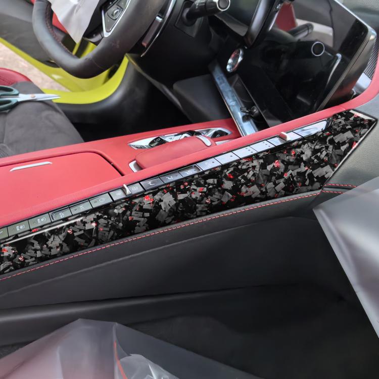 2pcs/Set Forged Gold Foil Carbon Fiber Car Center Console Side Decorative Sticker for Chevrolet Corvette C8 2020-, Left Driver, Center Console Side, Left Driver