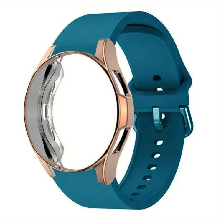 Pulseira de Relógio em Silicone com Caixa TPU, Para Samsung Galaxy Watch 7 44mm, Para Samsung Galaxy Watch 7 40mm, Para Samsung Galaxy Watch 4 Classic 46mm, Para Samsung Galaxy Watch 4 Classic 42mm