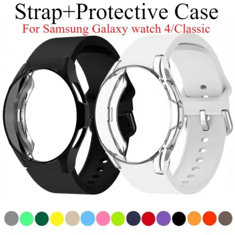 Pulseira de Relógio em Silicone com Caixa TPU, Para Samsung Galaxy Watch 7 44mm, Para Samsung Galaxy Watch 7 40mm, Para Samsung Galaxy Watch 4 Classic 46mm, Para Samsung Galaxy Watch 4 Classic 42mm