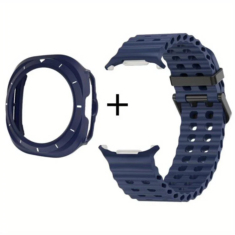 Pulseira de Relógio em Silicone com Furos de Dupla Fileira e Caixa TPU, Para Samsung Galaxy Watch Ultra 47mm / Ultra 2025