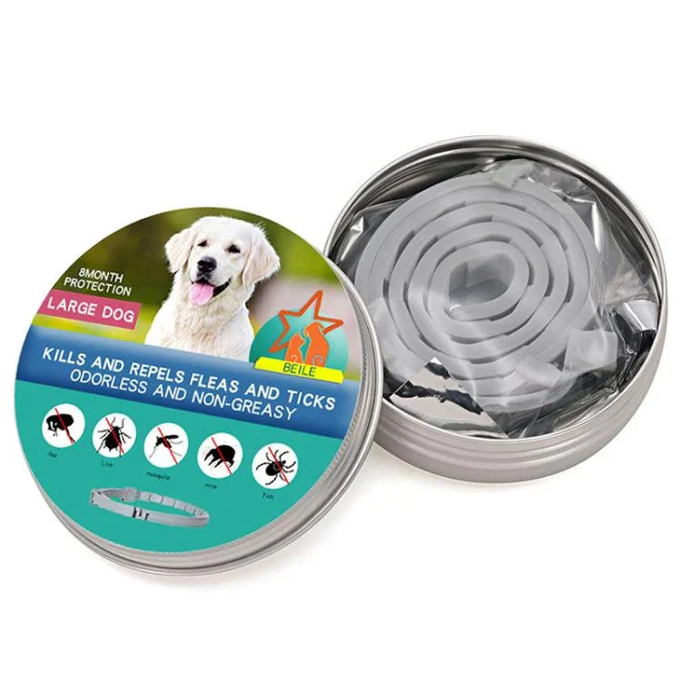 Colar Calmante e Desparasitante para Animal de Estimação Remoção de Pulgas e Carrapatos, Embalagem em Caixa de Alumínio, 72cm para Cão Grande, 56cm para Cachorro, 56cm para Gato