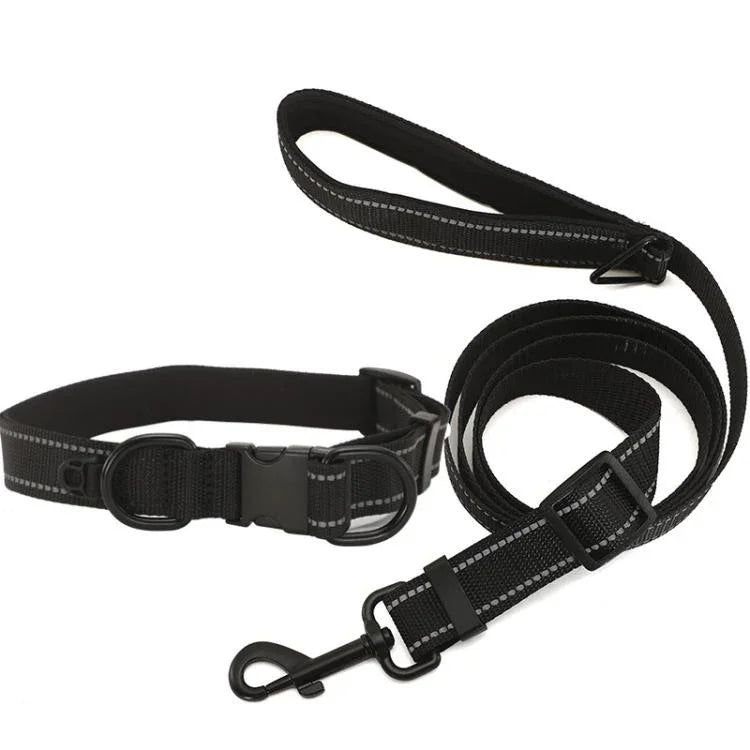 Coleira Refletora para Animais de Estimação Tecido Impermeável Fivela Preta com Trela de 1,8m, Coleira Impermeável + Trela, S, Coleira Impermeável + Trela, M, Coleira Impermeável + Trela, L