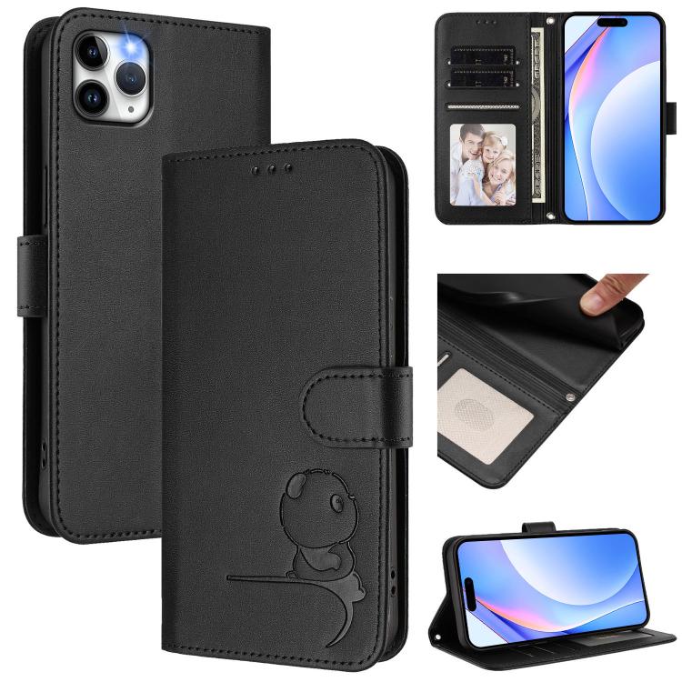 Estojo de Telefone em Couro com Relevo Panda Litter e RFID com Cordão, Para iPhone 11 Pro Max, Para iPhone 11, Para iPhone 11 Pro, Para iPhone X / XS, Para iPhone XR, Para iPhone XS Max, Para iPhone 8 Plus / 7 Plus
