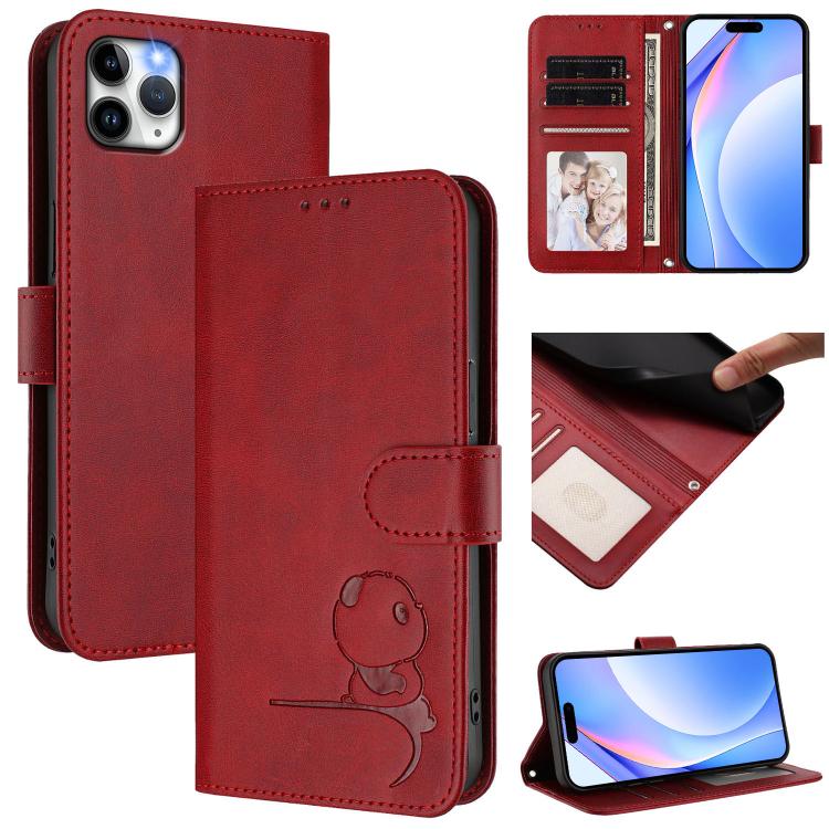 Estojo de Telefone em Couro com Relevo Panda Litter e RFID com Cordão, Para iPhone 11 Pro Max, Para iPhone 11, Para iPhone 11 Pro, Para iPhone X / XS, Para iPhone XR, Para iPhone XS Max, Para iPhone 8 Plus / 7 Plus