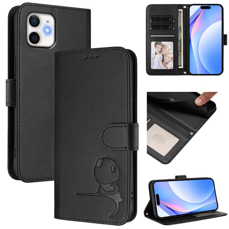 Estojo de Telefone em Couro com Relevo Panda Litter e RFID com Cordão, Para iPhone 11 Pro Max, Para iPhone 11, Para iPhone 11 Pro, Para iPhone X / XS, Para iPhone XR, Para iPhone XS Max, Para iPhone 8 Plus / 7 Plus
