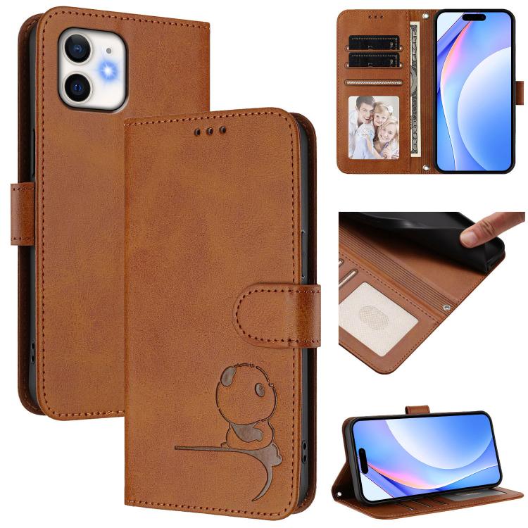 Estojo de Telefone em Couro com Relevo Panda Litter e RFID com Cordão, Para iPhone 11 Pro Max, Para iPhone 11, Para iPhone 11 Pro, Para iPhone X / XS, Para iPhone XR, Para iPhone XS Max, Para iPhone 8 Plus / 7 Plus