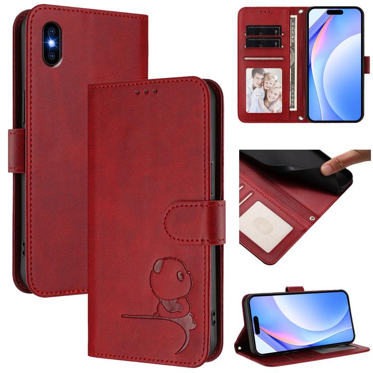 Estojo de Telefone em Couro com Relevo Panda Litter e RFID com Cordão, Para iPhone 11 Pro Max, Para iPhone 11, Para iPhone 11 Pro, Para iPhone X / XS, Para iPhone XR, Para iPhone XS Max, Para iPhone 8 Plus / 7 Plus