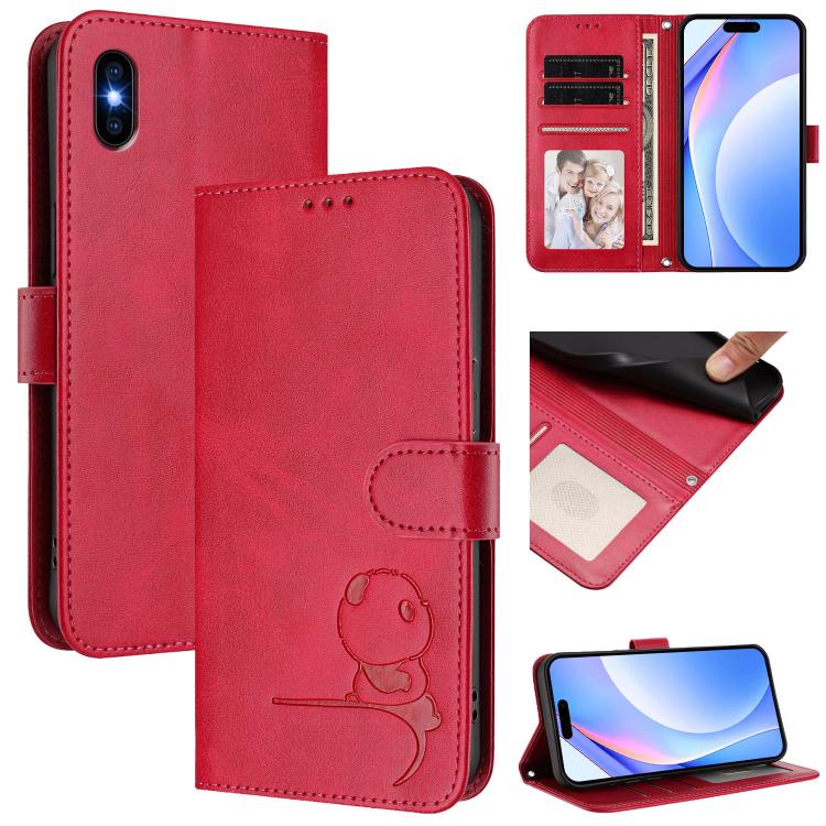 Estojo de Telefone em Couro com Relevo Panda Litter e RFID com Cordão, Para iPhone 11 Pro Max, Para iPhone 11, Para iPhone 11 Pro, Para iPhone X / XS, Para iPhone XR, Para iPhone XS Max, Para iPhone 8 Plus / 7 Plus