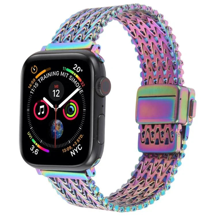Correia de Relógio Metálica em Malha de Aço com Fecho Magnético de Pressão, Para Apple Watch 46mm / 49mm / 45mm / 44mm, Para Apple Watch 42mm / 41mm / 40mm / 38mm