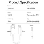 Adaptador de Áudio USB para 3,5mm em Liga de Alumínio Yesido YAU46, YAU46