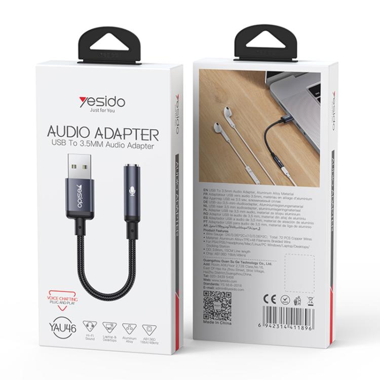 Adaptador de Áudio USB para 3,5mm em Liga de Alumínio Yesido YAU46, YAU46