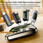 Adaptador Tipo-C para Tipo-C 240W com ecrã digital e interruptor