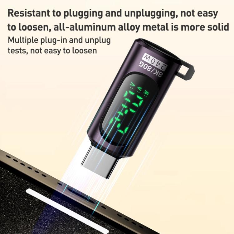Adaptador Tipo-C para Tipo-C 240W com ecrã digital e interruptor