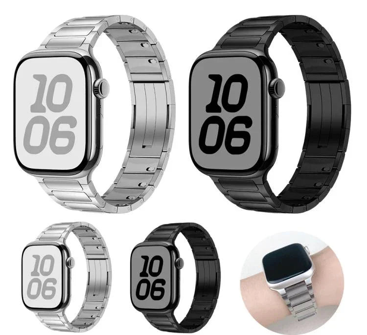 Correia de Relógio em Aço Inoxidável com Fivela Destacável Lateral de Três Contas, Para Apple Watch 46mm / 49mm / 45mm / 44mm, Para Apple Watch 42mm / 41mm / 40mm / 38mm
