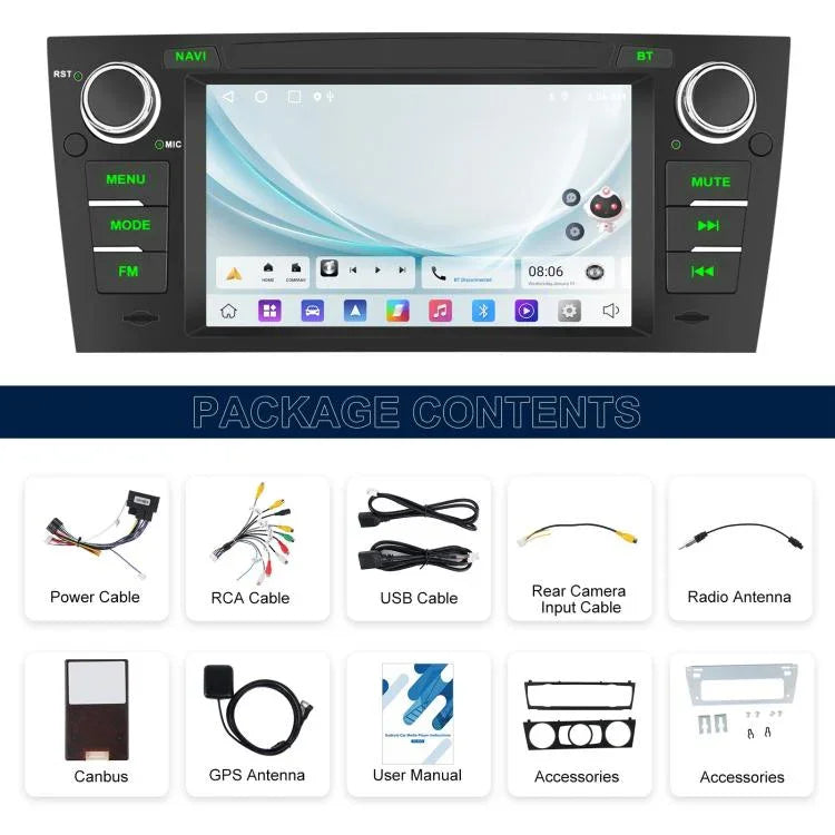 Para BMW Série 3 E90 Android 15 7 polegadas CarPlay Navegador para Carro Máquina Integrada de Imagem de Reversão, Standard, Standard+AHD+Microfone