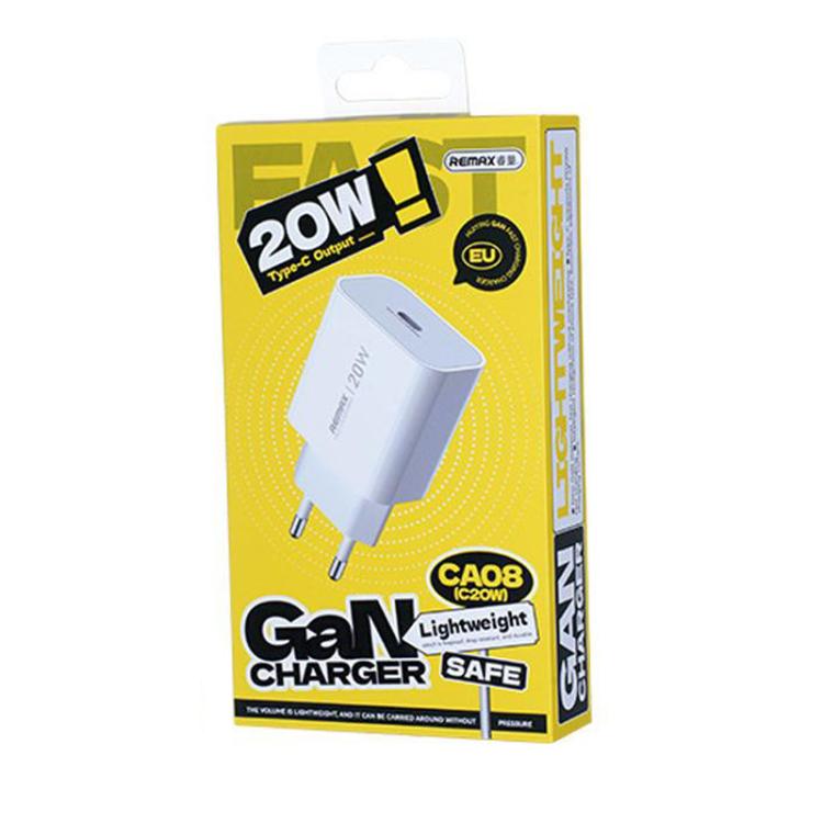 Carregador Rápido GaN PD20W Type-C REMAX CA08, Ficha UE, CA08