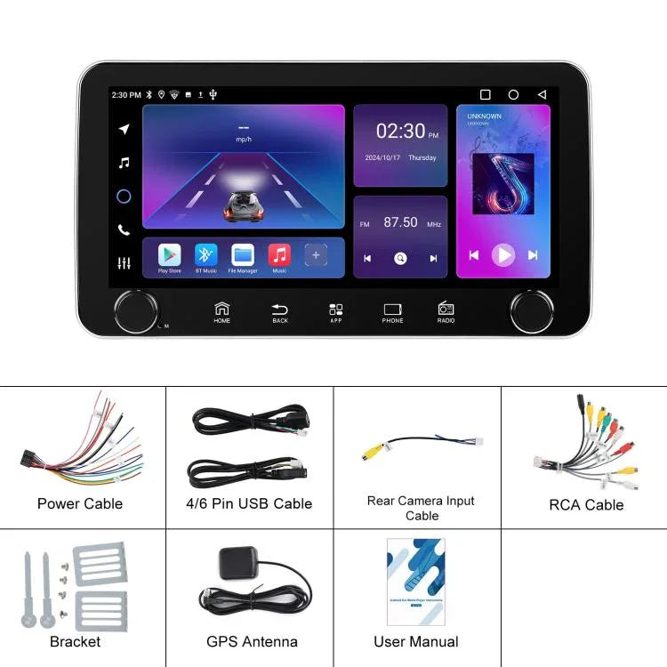 Ecrã de 10,36 polegadas Android 15 CarPlay Navegador Máquina Integrada com Duplo Botão, Standard, Standard+AHD+Microfone