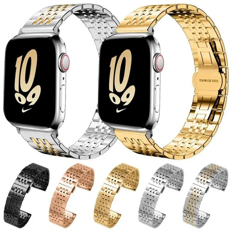 Correia de Relógio em Aço Inoxidável Maciço com Sete Contas xDfind, Para Apple Watch 42 / 44 / 45 / 46 / 49mm 22mm, Para Apple Watch 38 / 40 / 41 / S10 42mm 20mm