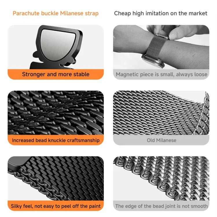 Pulseira de Relógio em Aço Inoxidável com Fivela Parachute Milanesa xDfind, Para Samsung Galaxy Watch Ultra / Ultra 2025, Para Samsung Galaxy Watch8 / Watch8 Classic 22mm