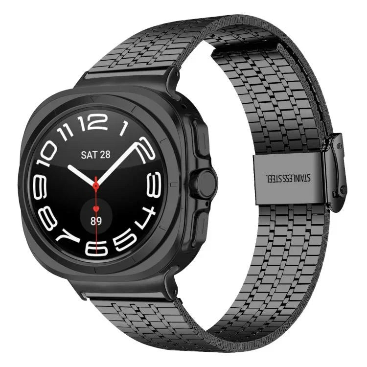 Pulseira de Relógio em Aço Inoxidável com Fivela e Sete Contas, Para Samsung Galaxy Watch Ultra 47mm / Ultra 2025