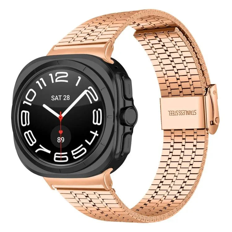 Pulseira de Relógio em Aço Inoxidável com Fivela e Sete Contas, Para Samsung Galaxy Watch Ultra 47mm / Ultra 2025
