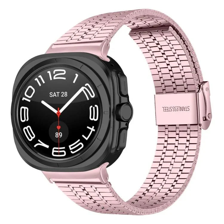 Pulseira de Relógio em Aço Inoxidável com Fivela e Sete Contas, Para Samsung Galaxy Watch Ultra 47mm / Ultra 2025