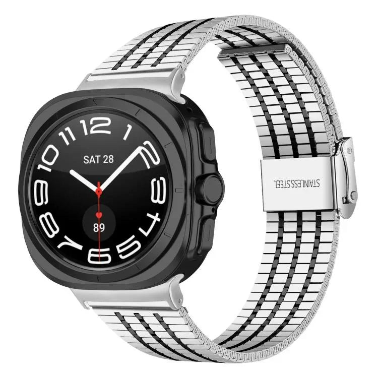 Pulseira de Relógio em Aço Inoxidável com Fivela e Sete Contas, Para Samsung Galaxy Watch Ultra 47mm / Ultra 2025