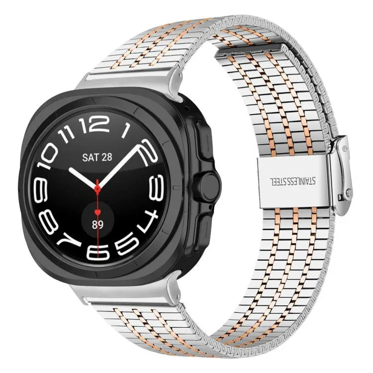 Pulseira de Relógio em Aço Inoxidável com Fivela e Sete Contas, Para Samsung Galaxy Watch Ultra 47mm / Ultra 2025