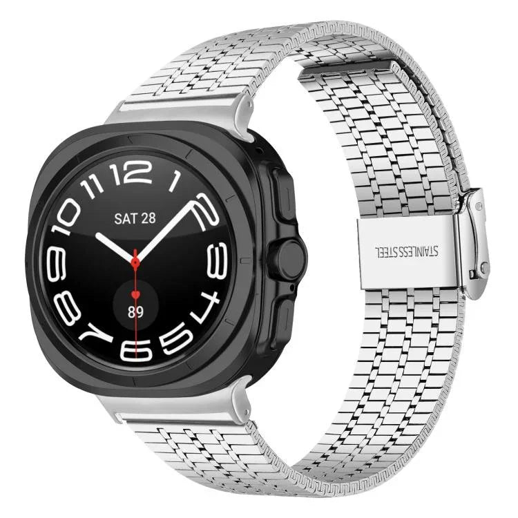 Pulseira de Relógio em Aço Inoxidável com Fivela e Sete Contas, Para Samsung Galaxy Watch Ultra 47mm / Ultra 2025
