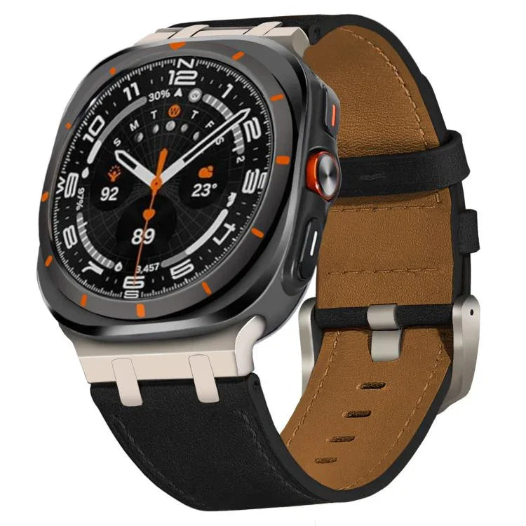 Pulseira de Relógio em Couro Crazy Horse, Para Samsung Galaxy Watch8 / Watch8 Classic