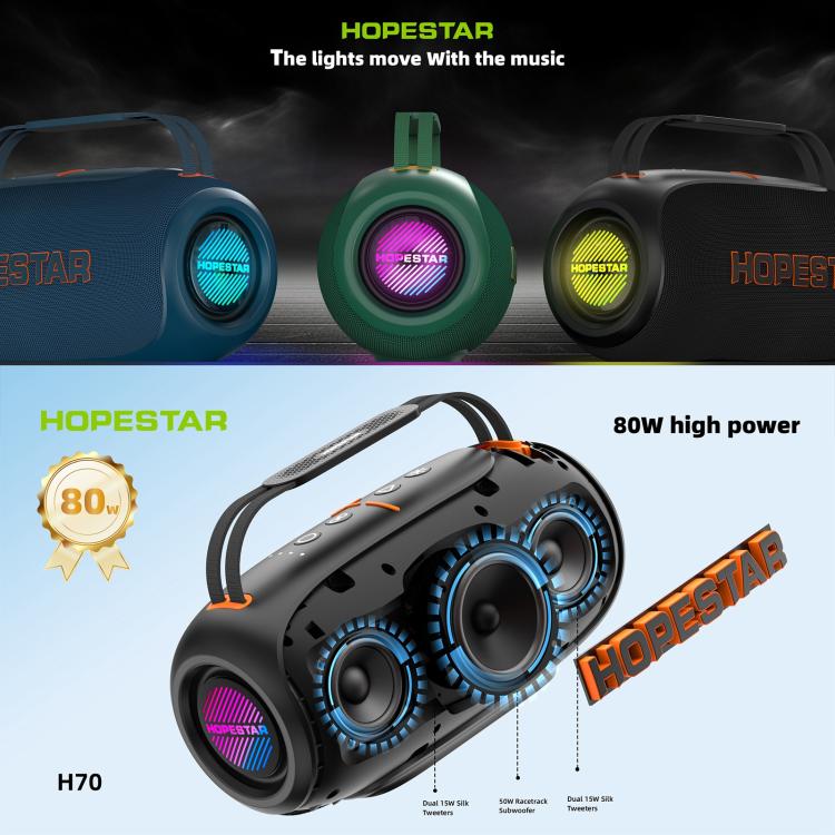 HOPESTAR H70 Coluna Bluetooth Portátil Impermeável IPX5 80W para Exterior, H70