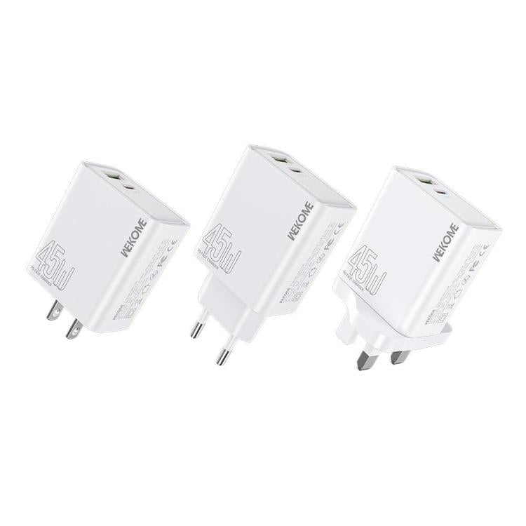 Carregador Rápido WK WP-U64 45W Kinkong Flash Charge USB+Type-C, Ficha UE, Ficha UK, Ficha US