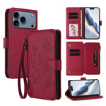Capa para telemóvel em pele com carteira com fecho e múltiplos cartões Butterfly Love Flower, para iPhone 17e / 16e, para iPhone 17 Pro Max, para iPhone 17 Pro, para iPhone 17, para iPhone Air, para iPhone 16 Pro Max