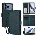 Capa para telemóvel em pele com carteira com fecho e múltiplos cartões Butterfly Love Flower, para iPhone 17e / 16e, para iPhone 17 Pro Max, para iPhone 17 Pro, para iPhone 17, para iPhone Air, para iPhone 16 Pro Max