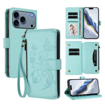 Capa para telemóvel em pele com carteira com fecho e múltiplos cartões Butterfly Love Flower, para iPhone 17e / 16e, para iPhone 17 Pro Max, para iPhone 17 Pro, para iPhone 17, para iPhone Air, para iPhone 16 Pro Max