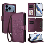 Capa para telemóvel em pele com carteira com fecho e múltiplos cartões Butterfly Love Flower, para iPhone 17e / 16e, para iPhone 17 Pro Max, para iPhone 17 Pro, para iPhone 17, para iPhone Air, para iPhone 16 Pro Max