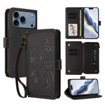Capa para telemóvel em pele com carteira com fecho e múltiplos cartões Butterfly Love Flower, para iPhone 17e / 16e, para iPhone 17 Pro Max, para iPhone 17 Pro, para iPhone 17, para iPhone Air, para iPhone 16 Pro Max