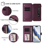Capa para telemóvel em pele com carteira com fecho e múltiplos cartões Butterfly Love Flower, para iPhone 17e / 16e, para iPhone 17 Pro Max, para iPhone 17 Pro, para iPhone 17, para iPhone Air, para iPhone 16 Pro Max