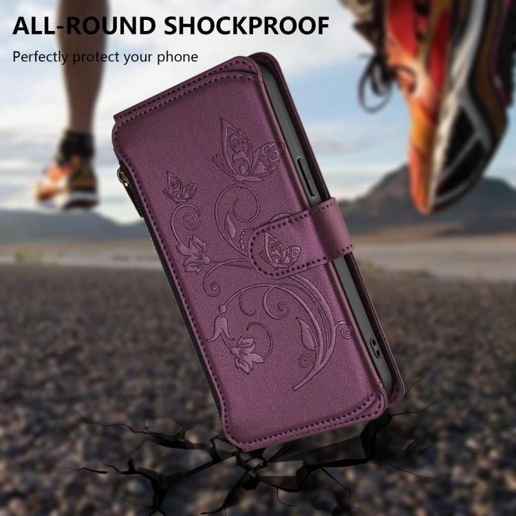 Capa para telemóvel em pele com carteira com fecho e múltiplos cartões Butterfly Love Flower, para iPhone 17e / 16e, para iPhone 17 Pro Max, para iPhone 17 Pro, para iPhone 17, para iPhone Air, para iPhone 16 Pro Max