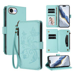 Capa para telemóvel em pele com carteira com fecho e múltiplos cartões Butterfly Love Flower, para iPhone 17e / 16e, para iPhone 17 Pro Max, para iPhone 17 Pro, para iPhone 17, para iPhone Air, para iPhone 16 Pro Max